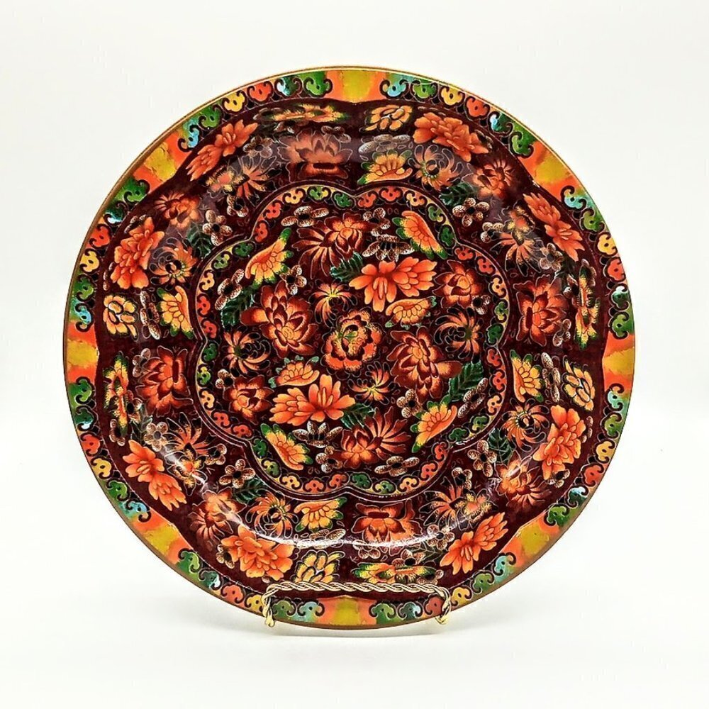 Vintage Daher England Orange Floral Scalloped Metal Tin